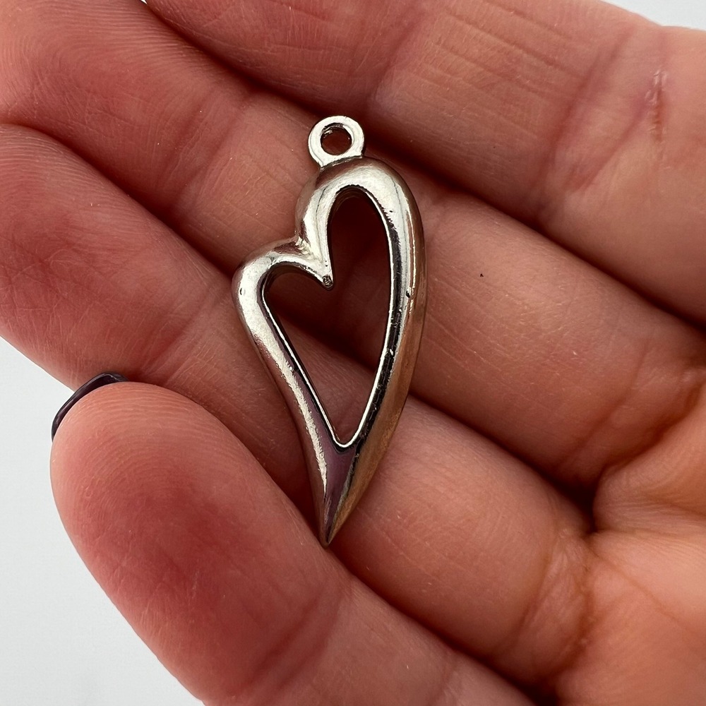 Silver Tone Open Heart Pendant Charm Minimalist Jewelry Making Finding Supply